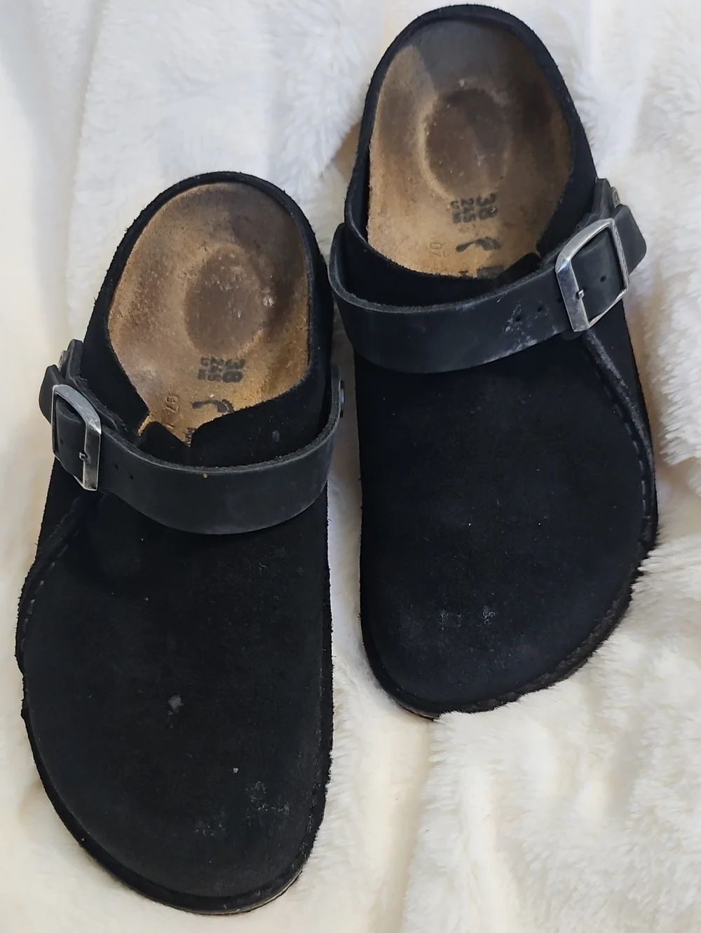 Birkenstock Boston Clogs Black Suede Leather Strap EU 37 Narrow